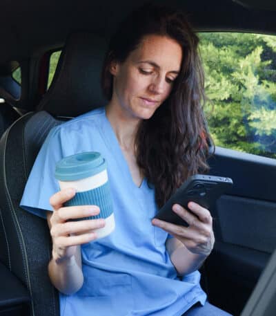 Anesthesiologist in Car on a Mobile Phone - HCP Targeting